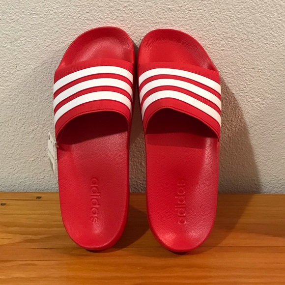 adidas cloudfoam slides red